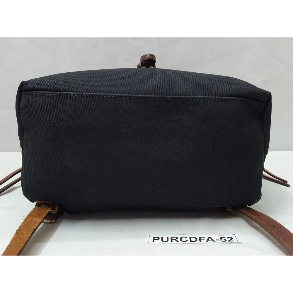 Dooney & Bourke Black Nylon Leather Trim Buckle Flap Closure Backpack